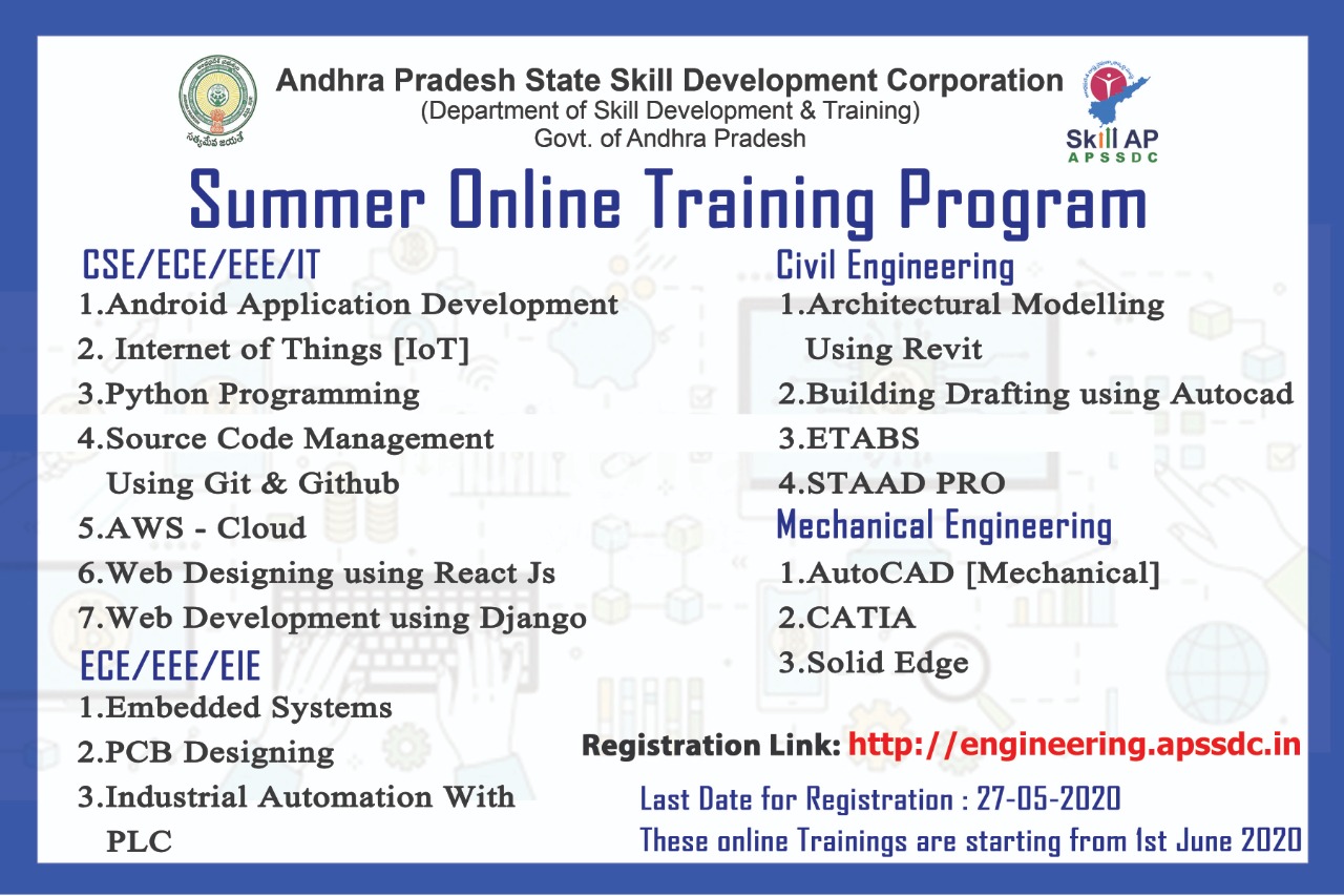 APSSDC Free Summer Online Training Programs for  Students