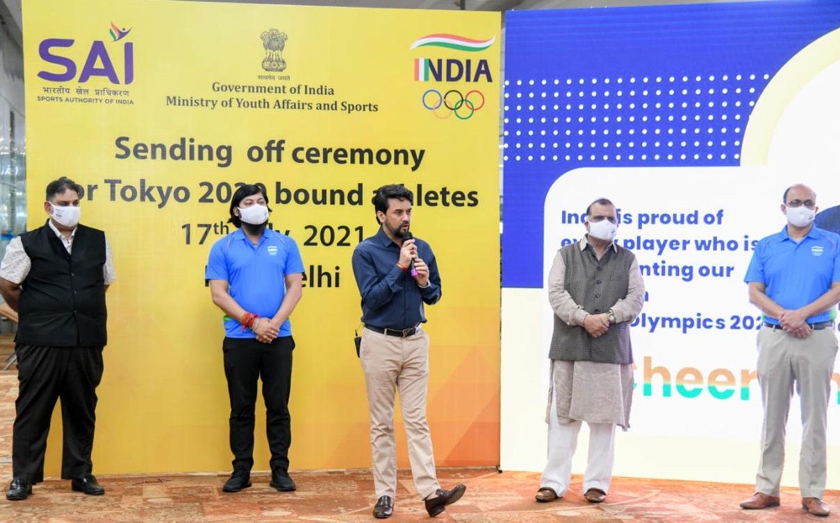 Sports Minister send-off the first batch of Indian athletes from New Delhi for Tokyo Olympics