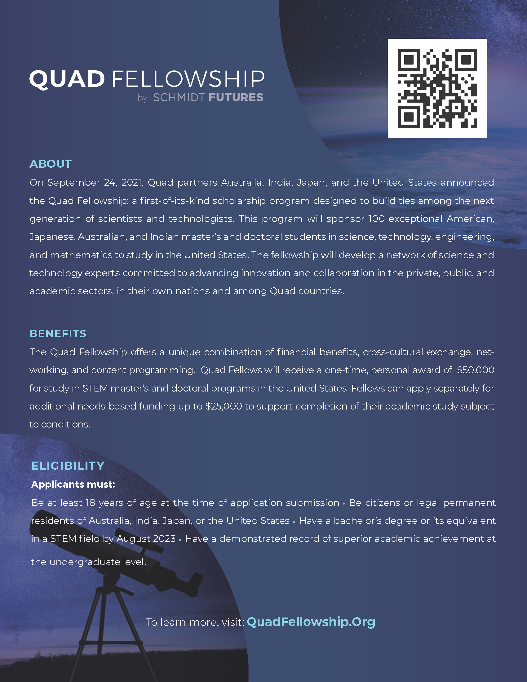 Quad Fellowships for the period August 2023 - May 2024 is now open