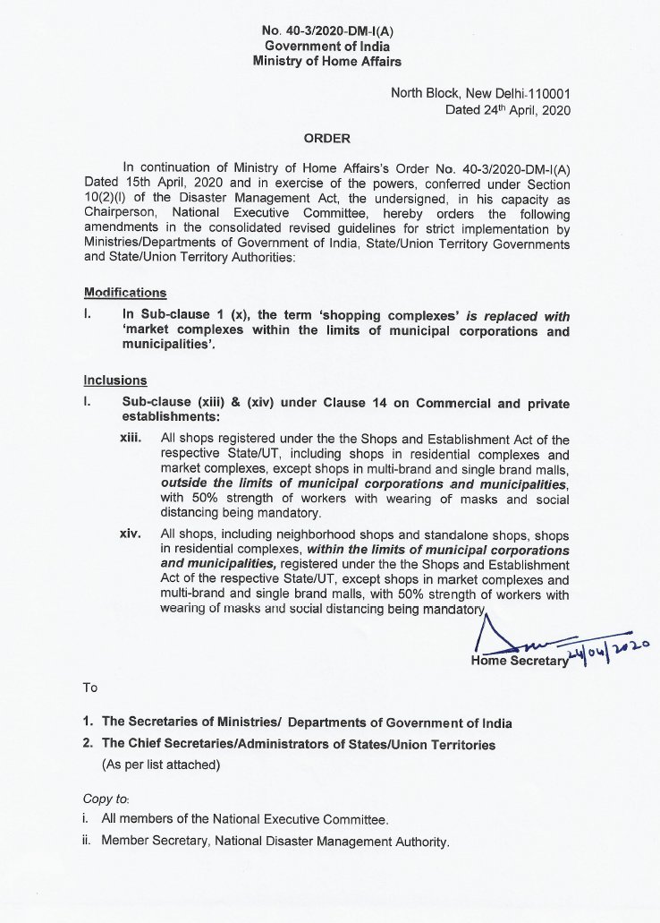 All shops registered under Shops & Establishment Act of respective States/ UTs can open now