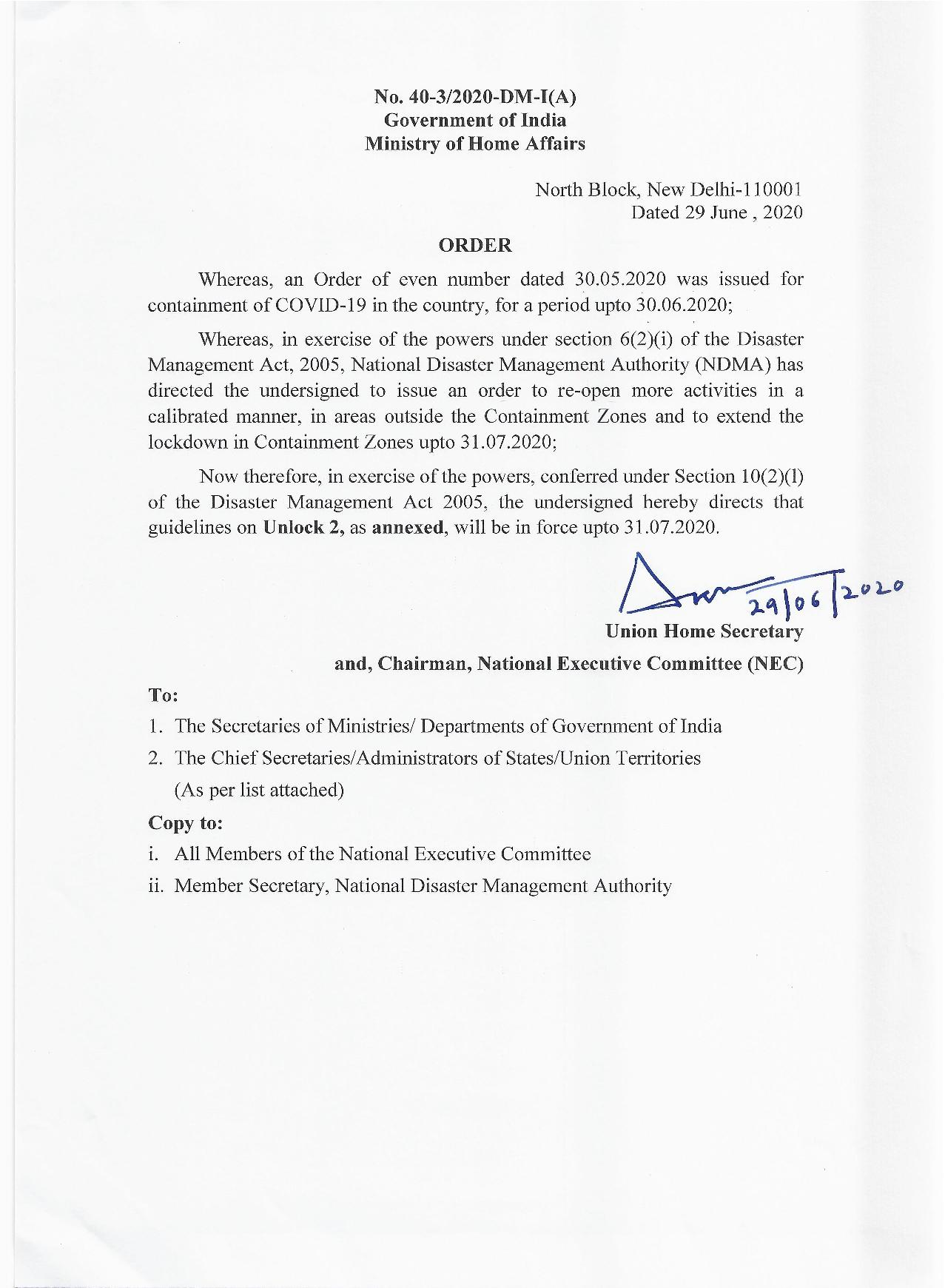 MHA issues new Guidelines for Unlock 2